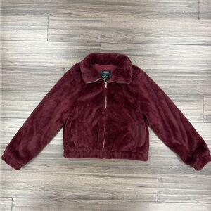 Burgundy Faux Fur Jacket - Size M